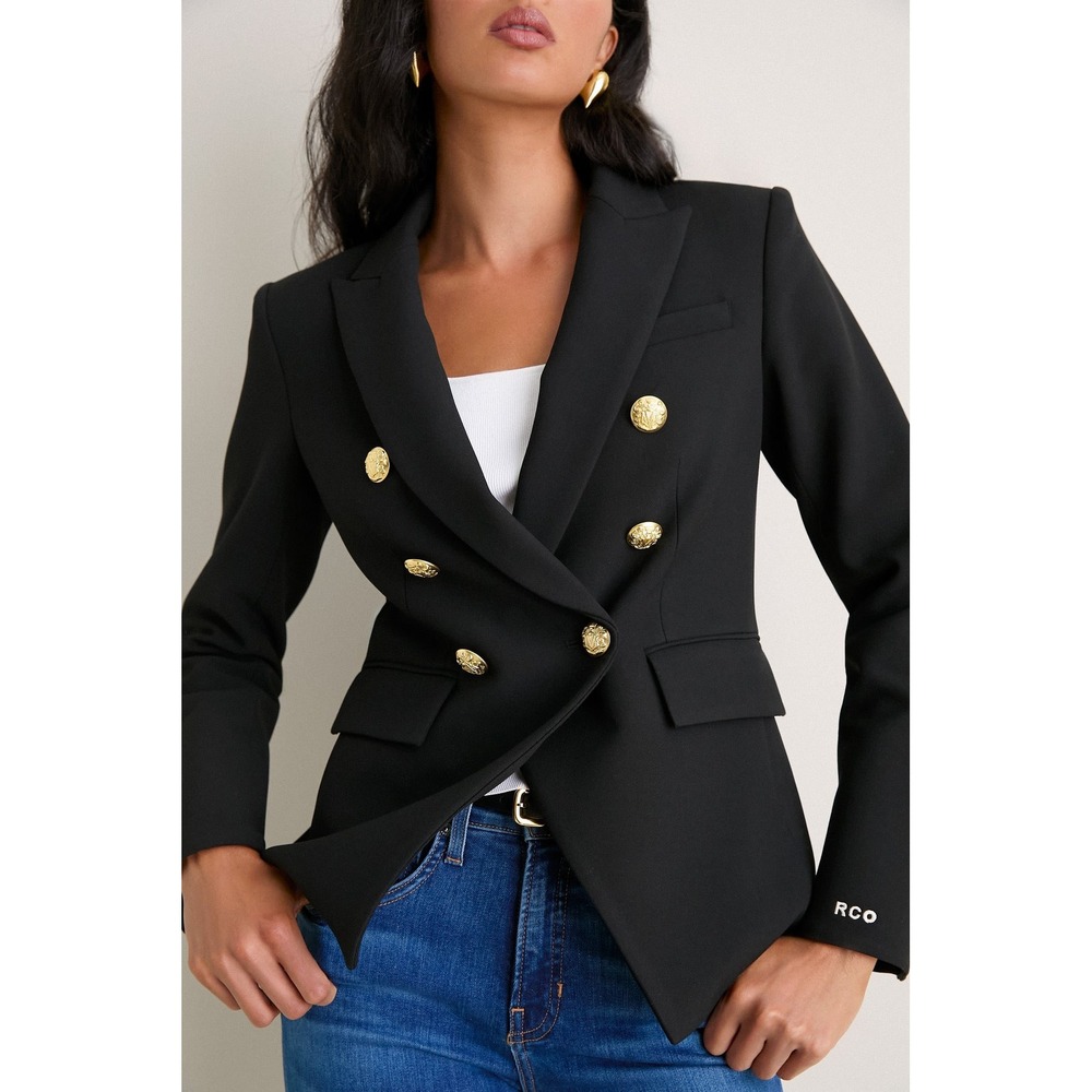 Veronica Beard Miller Dickey Blazer Black Gold Button Double Breasted Size 00